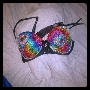 Rave exotic dance stripper rainbow brite bra